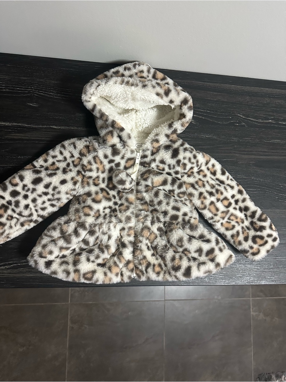 Mud Pie Leopard-Print Faux Fur Hooded Jacket - Cream & Brown